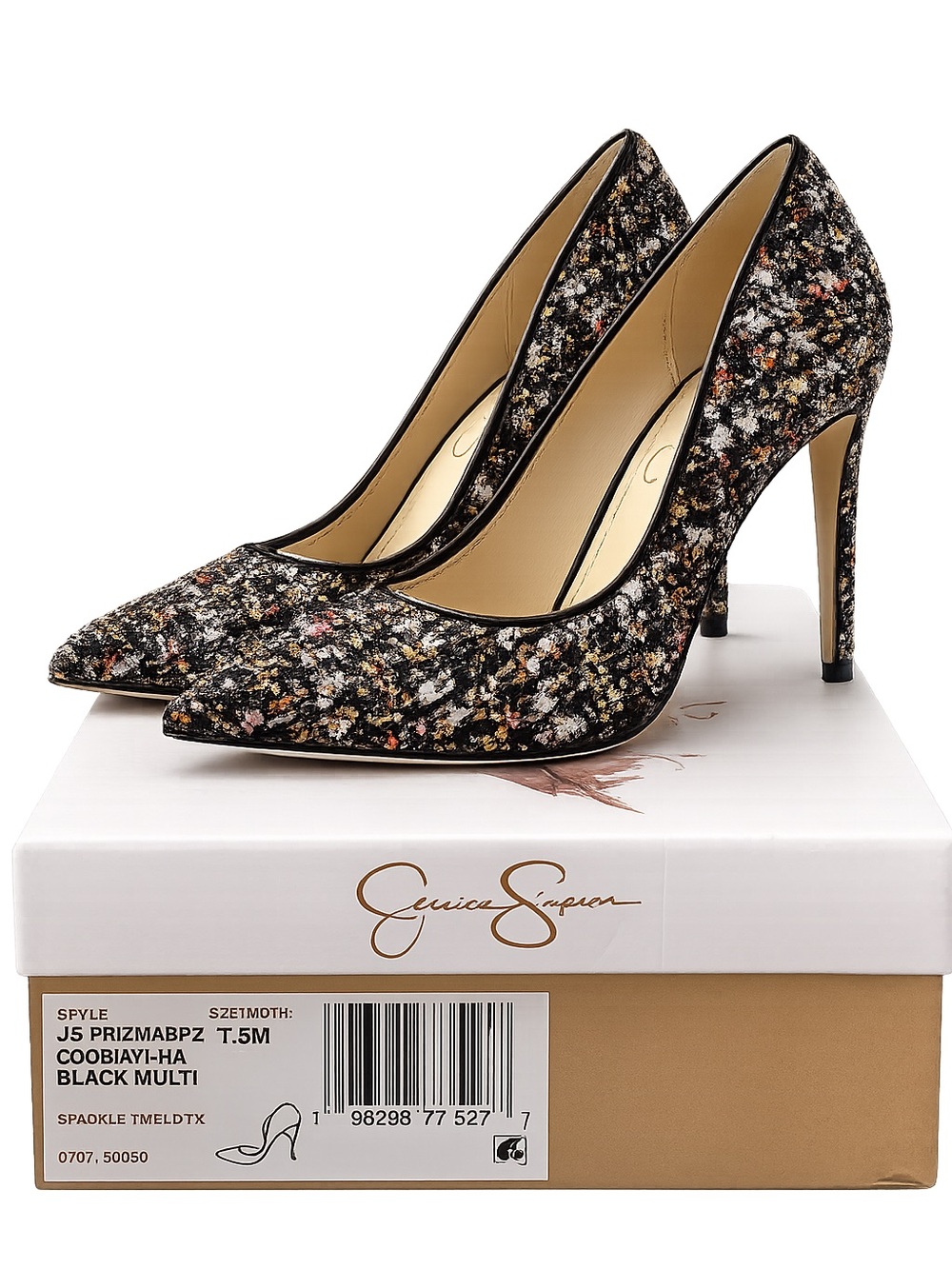 Jessica Simpson Prizma Sparkle Tweed Pointed Toe Pumps Heels 7.5M NWB